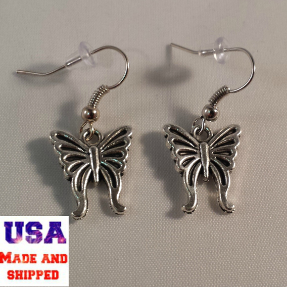 Silver Butterfly Earrings Hypoallergenic Hooks! - Picture 2 of 2